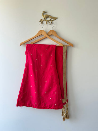 Red Silk Embroidered Salwar Kameez with matching Potli bag- New, 40