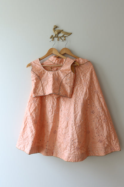 Peachy Pink Mirrorwork Kids Lehenga Choli- New, 32