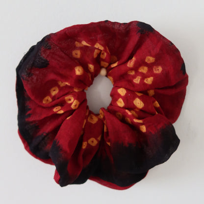 Black and Red Bandhani Scrunchie - New, Upcycled