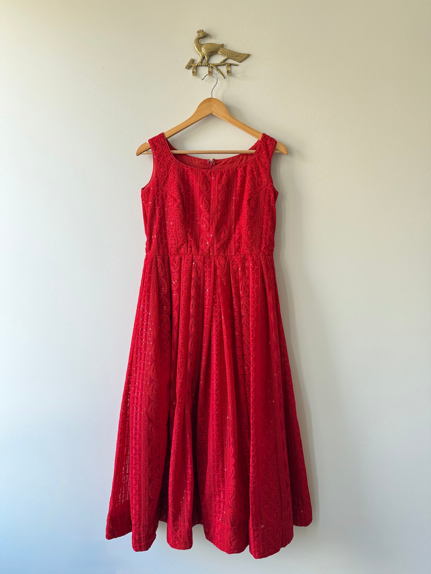 Red Chikankari Anarkali Top - Preloved