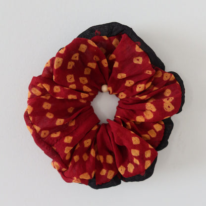 Black and Red Bandhani Scrunchie - New, Upcycled