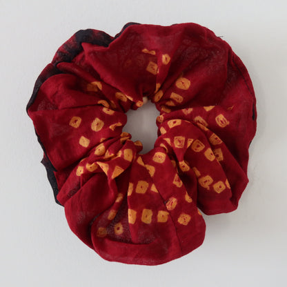 Black and Red Bandhani Scrunchie - New, Upcycled