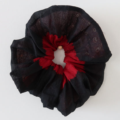 Large Red and Black Bandhani Scrunchie - New, Upcycled