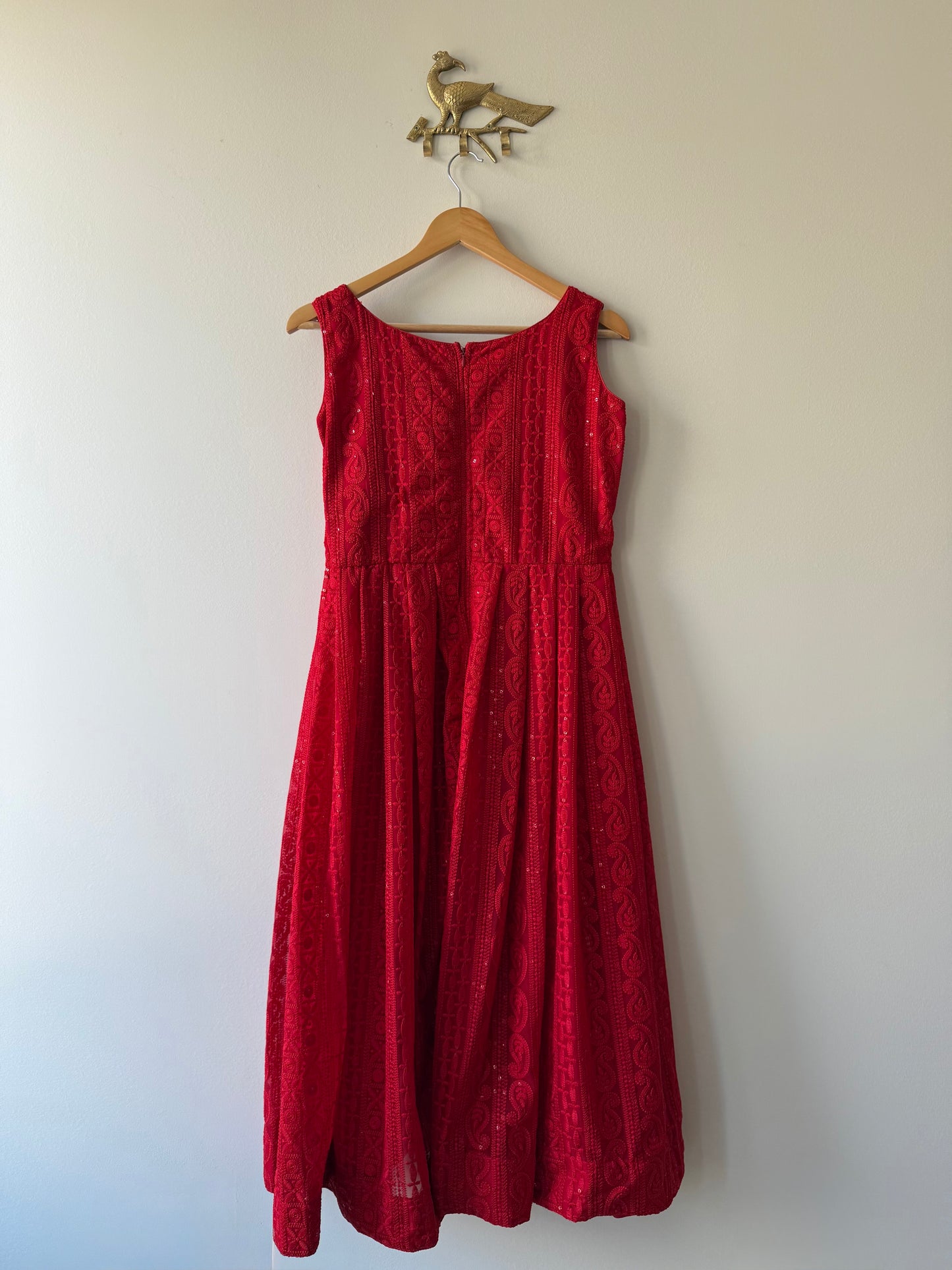 Red Chikankari Anarkali Top - Preloved