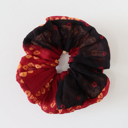 Red and Black Bandhani Scrunchie - New, Upcycled