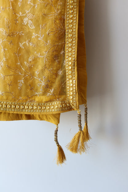 Yellow Beaded Lehenga Choli Set- Size 38, Preloved