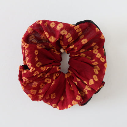 Red and Black Bandhani Scrunchie - New, Upcycled