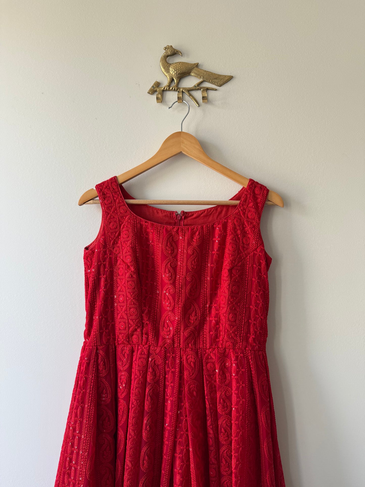 Red Chikankari Anarkali Top - Preloved