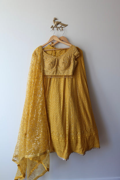 Yellow Beaded Lehenga Choli Set- Size 38, Preloved