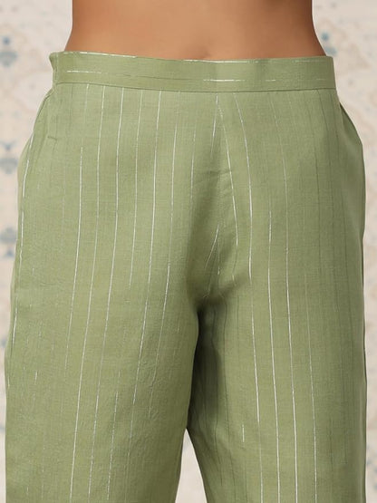 Green And Silver Cotton Pants With Pockets - XL, Brand New