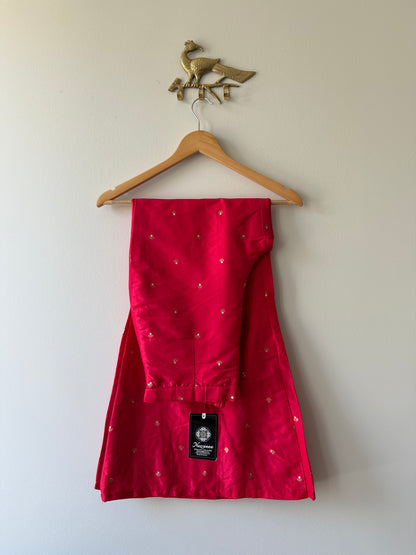 Red Silk Embroidered Salwar Kameez with matching Potli bag- New, 40