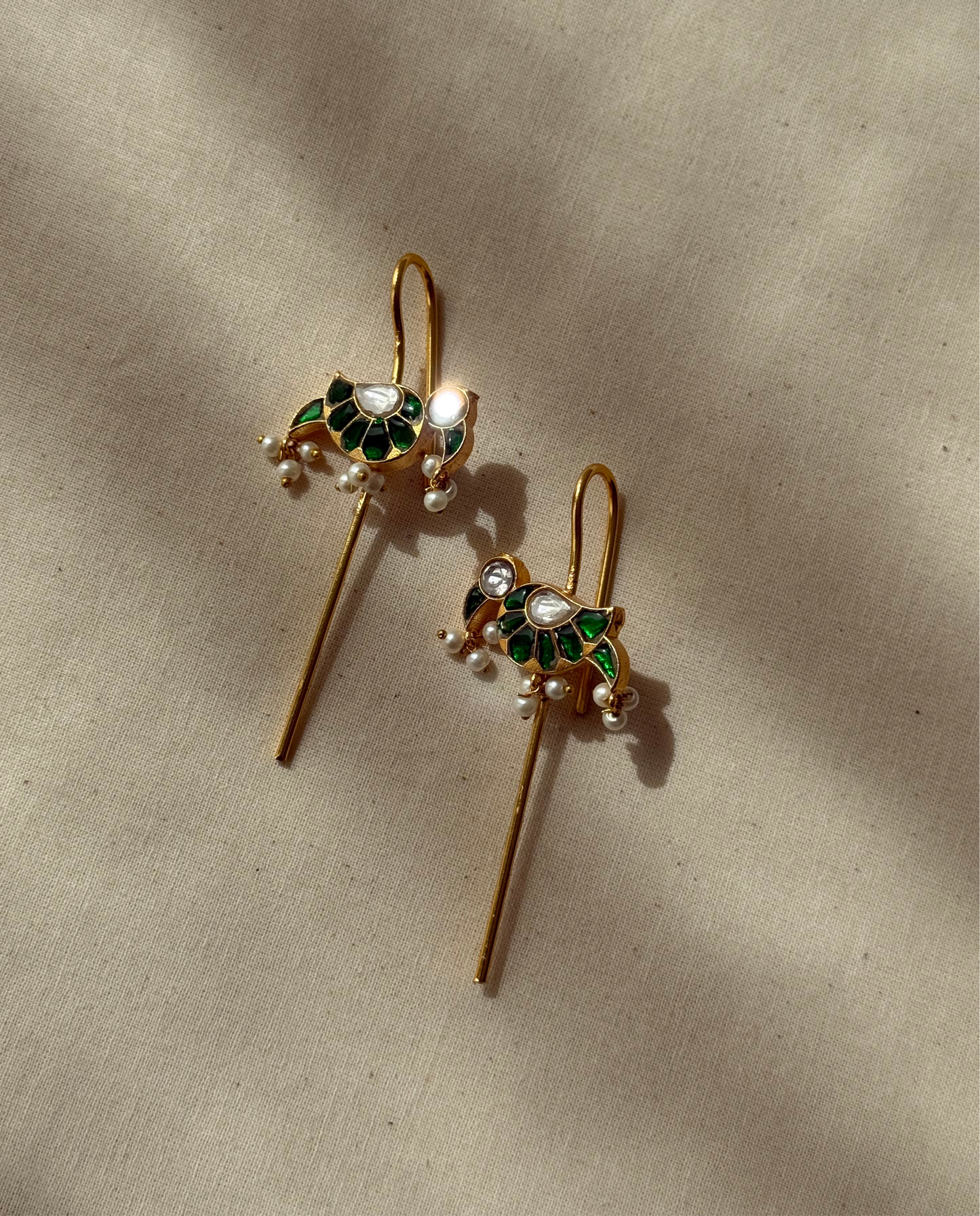 Gold & Green Parrot Earcuffs