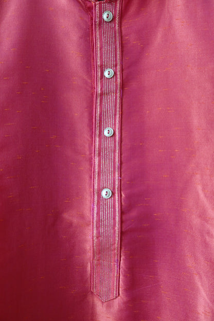 Raw Silk Pink Red Kurta Set- 40, New