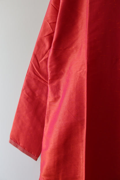 Raw Silk Pink Red Kurta Set- 40, New