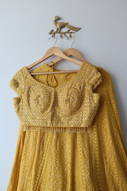 Yellow Beaded Lehenga Choli Set- Size 38, Preloved