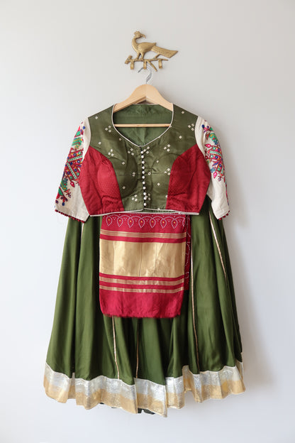 Green and Maroon Lehenga Choli Full set - New, Size L/XL