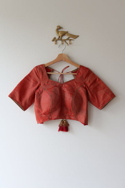 Red Brocade Blouse- 38/40, New