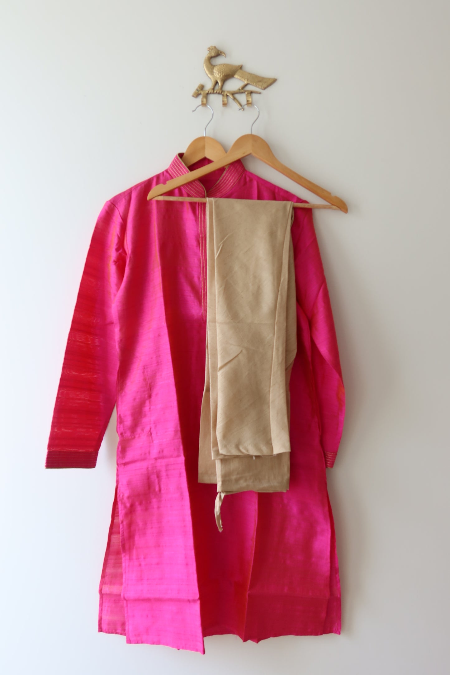 Raw Silk Hot Pink Men’s Kurta- 38, New