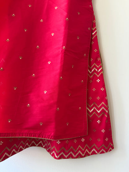 Red Silk Embroidered Salwar Kameez with matching Potli bag- New, 40