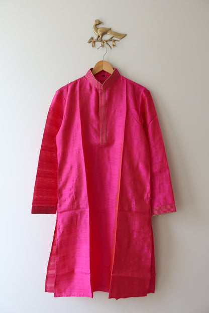 Raw Silk Hot Pink Men’s Kurta- 38, New