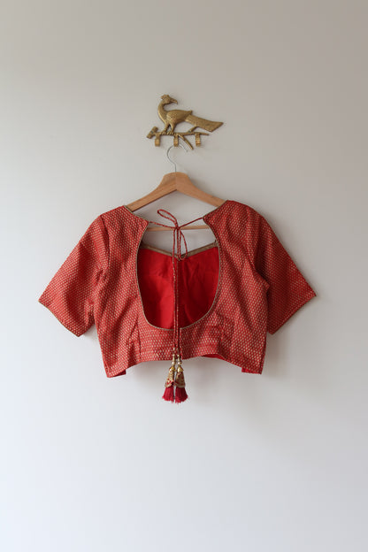 Red Brocade Blouse- 38/40, New