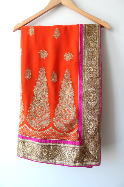 Pink and Orange Sari Set - New