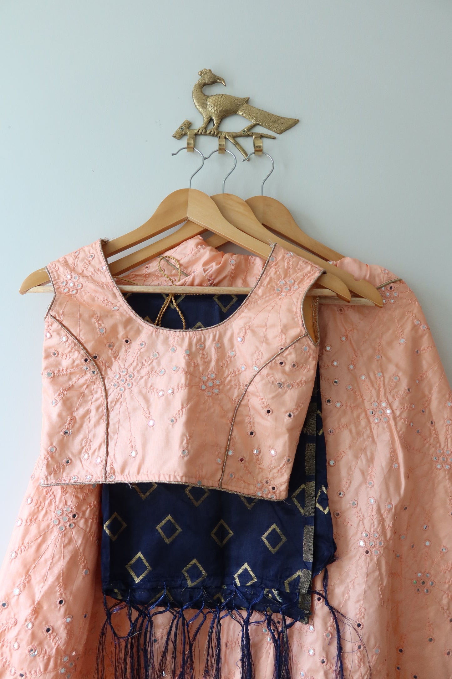 Peachy Pink Mirrorwork Kids Lehenga Choli- New, 32