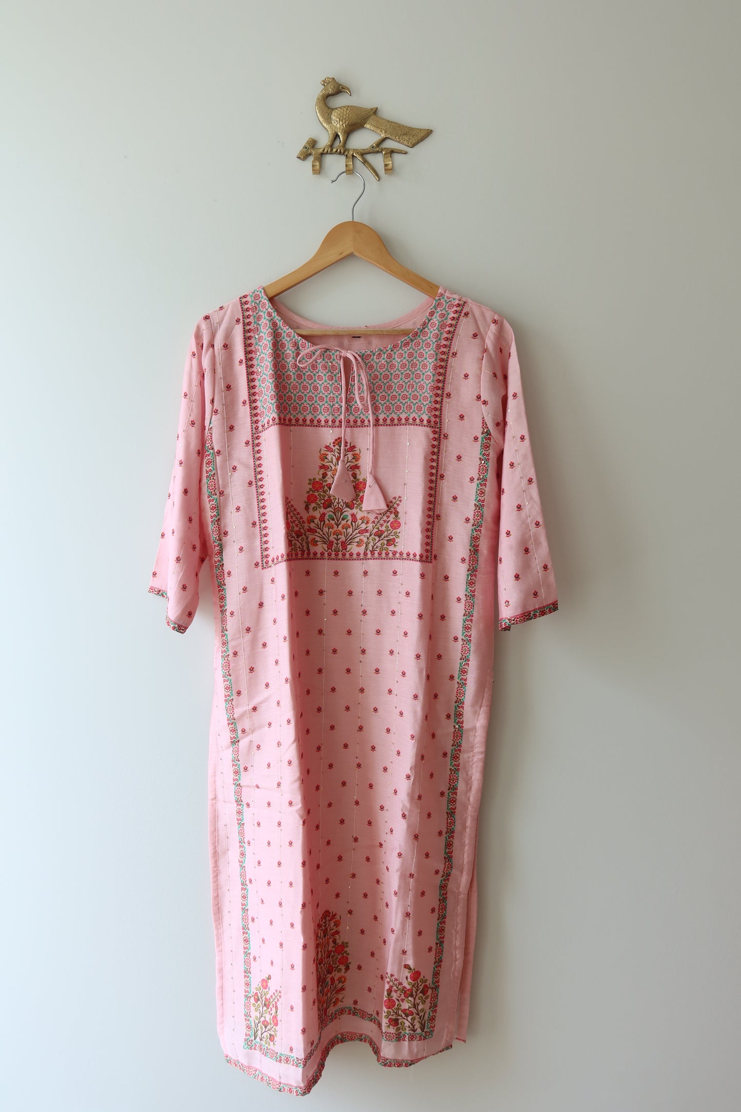 Buttery Soft Baby Pink 3-Piece Kurti Set- 40, New