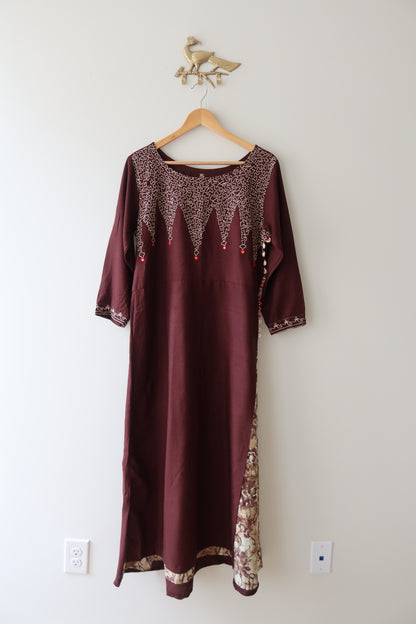 Brown Elegant Kurti Top - New, XL/42