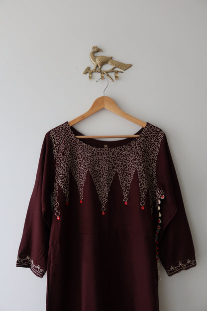 Brown Elegant Kurti Top - New, XL/42