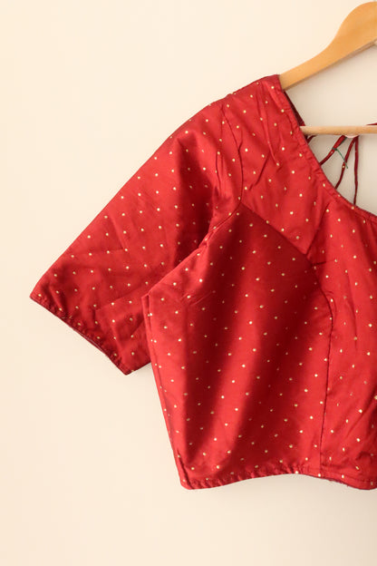 Maroon Red Silk Blouse with Gold Accents- New, 46-50