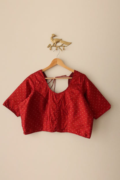Maroon Red Silk Blouse with Gold Accents- New, 46-50