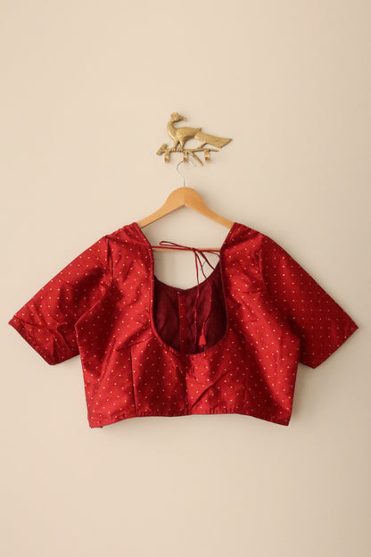 Maroon Red Silk Blouse with Gold Accents- New, 46-50