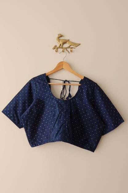 Midnight Blue Silk Blouse with Gold Accents - New, 4XL/48