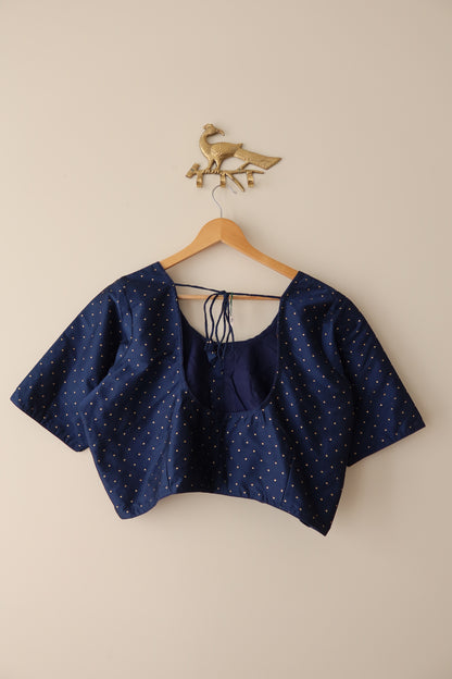Midnight Blue Silk Blouse with Gold Accents - New, 4XL/48