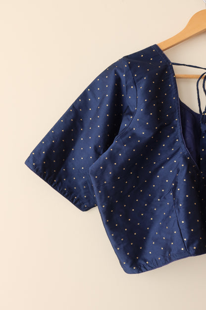 Midnight Blue Silk Blouse with Gold Accents - New, 4XL/48