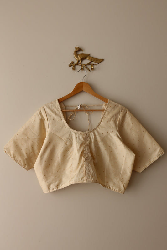 Off White Silk Blouse with Gold Accents- New, 4XL/48