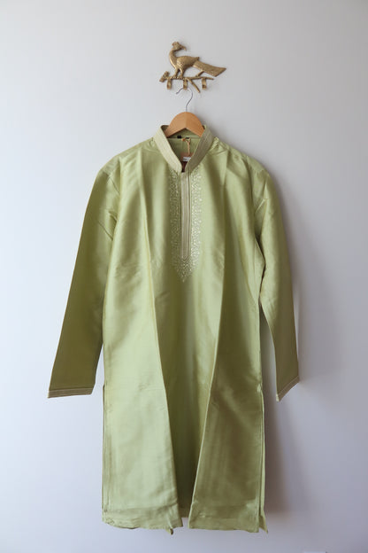 Green Silk Men’s Kurta Set - Size 42, New