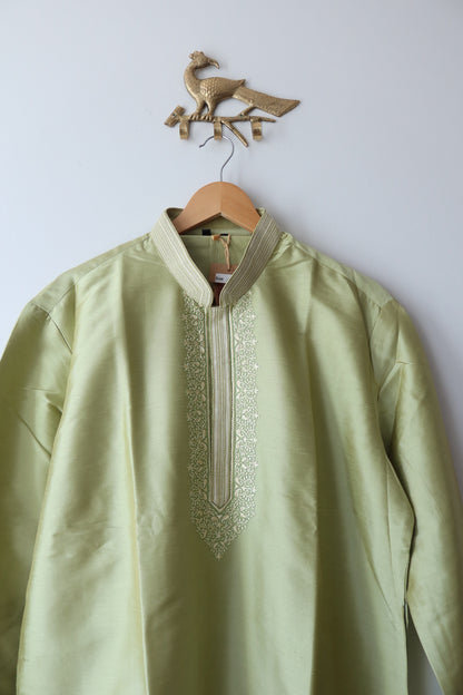 Green Silk Men’s Kurta Set - Size 42, New