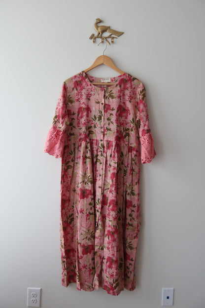 Bombay Paisley Pink Floral Dress - L, New