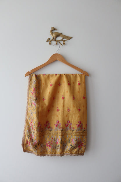 Yellow Floral Salwar Kameez Set With Potli - Size 42, Preloved