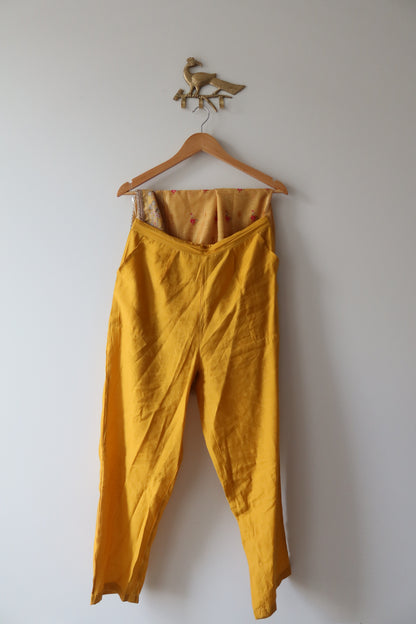 Yellow Floral Salwar Kameez Set With Potli - Size 42, Preloved