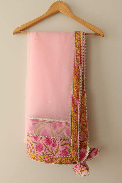 Pink Block Printed Sharara Set - Size 40/42, Preloved