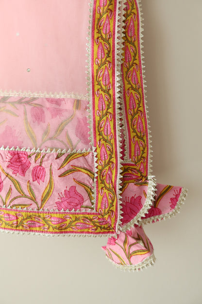 Pink Block Printed Sharara Set - Size 40/42, Preloved