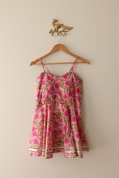 Pink Block Printed Sharara Set - Size 40/42, Preloved