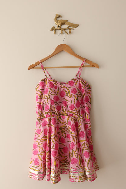 Pink Block Printed Sharara Set - Size 40/42, Preloved