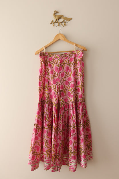 Pink Block Printed Sharara Set - Size 40/42, Preloved