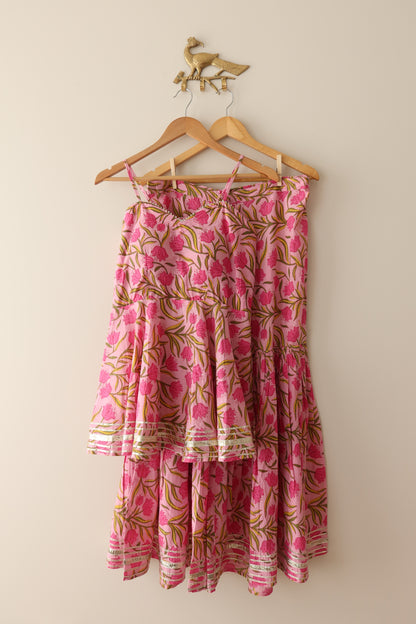 Pink Block Printed Sharara Set - Size 40/42, Preloved