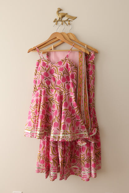 Pink Block Printed Sharara Set - Size 40/42, Preloved