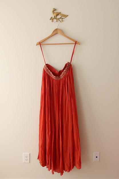 Orange Embellished Mirror Work Crop Top And Sharara Set - Size 42, Preloved